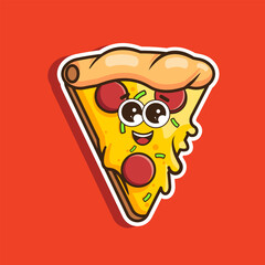 Slice pizza kawaii cartoon design vector