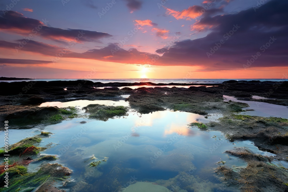 Poster tidal pool a shallow pool of water left behind by the receding t