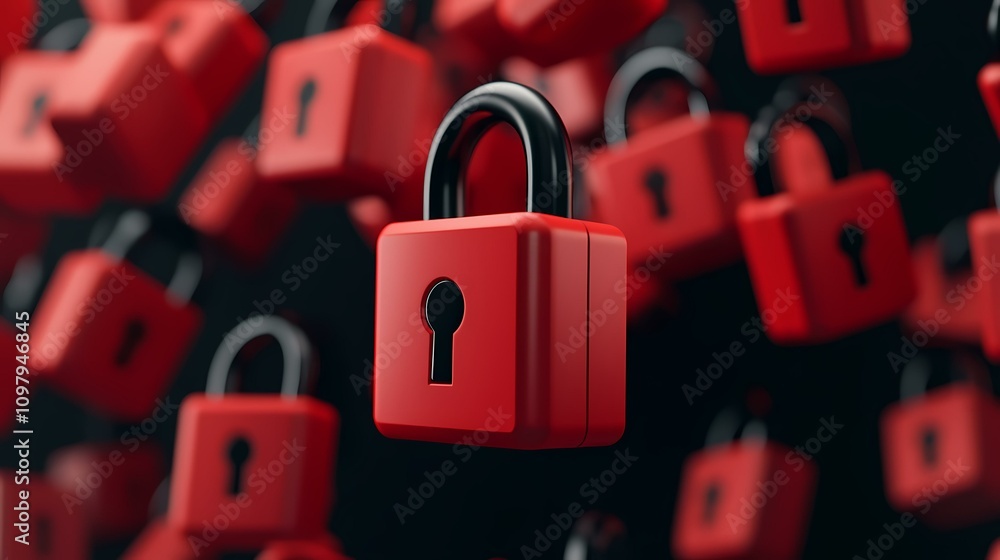 Aufkleber the image contains many red padlocks with black shackles, floating against a dark background; one pa