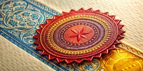 Premium Quality Stamp Certificate Banner Showcasing Macro Photography of an Elegant Seal, Embossed Texture, and Luxurious Paper Finish for Business and Educational Use