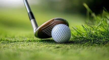 Elegant golf club and ball on a pure white surface, showcasing precision and style