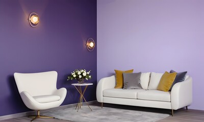 Elegant Living Room with Purple Walls, Generative AI