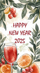Draw Happy New Year background with tangerines. illustration
