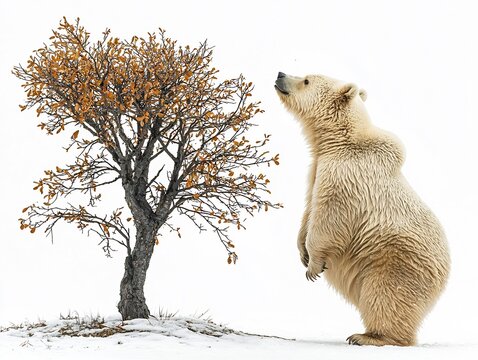 Plump Bear Scratching Back Against Invisible Tree on White Background - Powered by Adobe