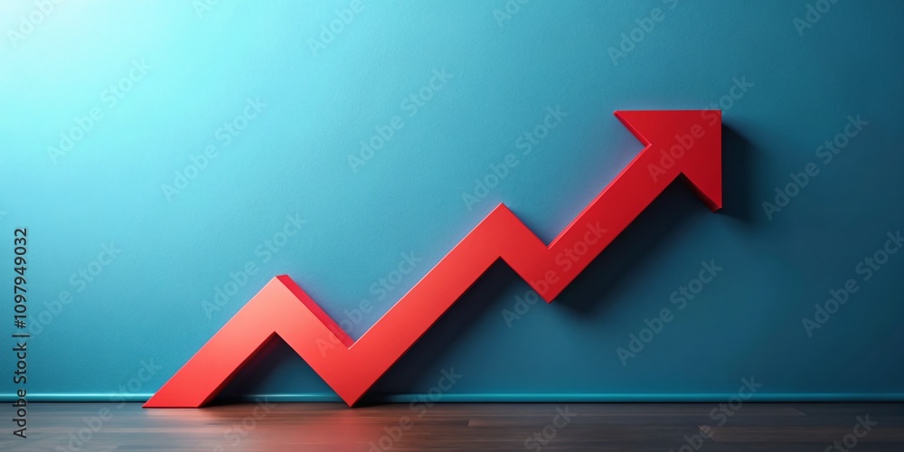 Poster red arrow icons pointing up and down with copy space for business growth and trends analysis in a mo