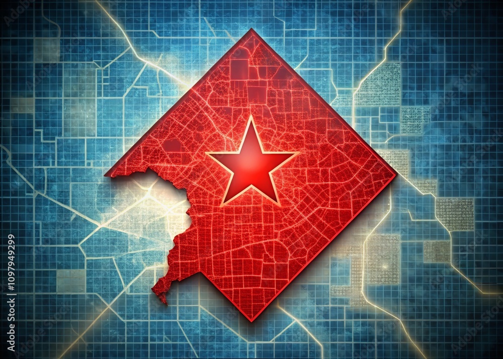 Poster red star pattern map of district columbia with a bold design and clear copy space for informative or