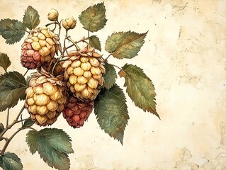 Vintage Inspired Craft Brewery Logo with Hand Drawn Hops and Barley in Earthy Tones