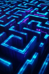 Neon-lit, digital maze, complex pathways.