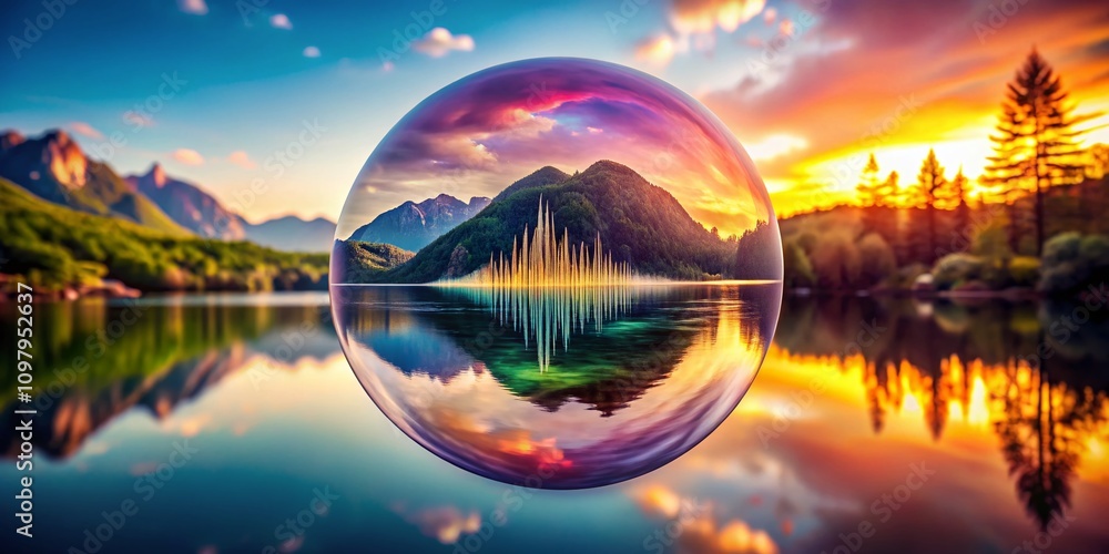 Poster round sound wave design with tilt-shift photography effect featuring vibrant colors and dynamic wave