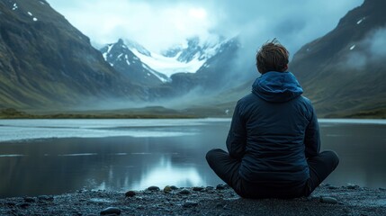 Fototapeta premium Mindfulness in extreme environments, teaching grounding techniques for challenging and stressful situations