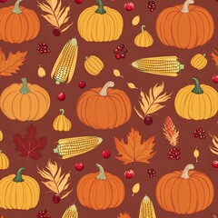 Autumn Harvest Thanksgiving Patterns Featuring Pumpkins, Wheat, and Festive Turkey Graphics in 300 DPI