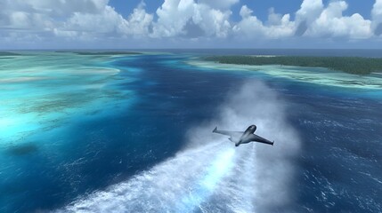 Aircraft rapidly breaking the sound barrier, creating a visible shockwave in the sky, symbolizing the pursuit of speed and technological advancement.