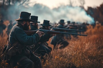 Historical battle reenactments with participants dressed in period uniforms, reliving key moments of war