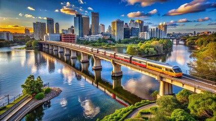 Fototapeta premium Scenic View of Passenger Train Crossing the Iconic Bridge Over Parramatta River in Sydney, NSW, Australia, Capturing the Beauty of Transportation and Urban Landscapes