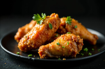 Fototapeta premium Chicken wings on dark background, photo food restaurant menu. AI Generative