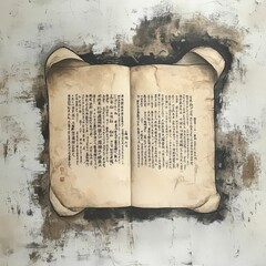 Ancient text, aged parchment, artistic rendering.