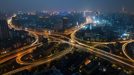 Obraz premium _Night_City_Landscape_and_Road_Attractions