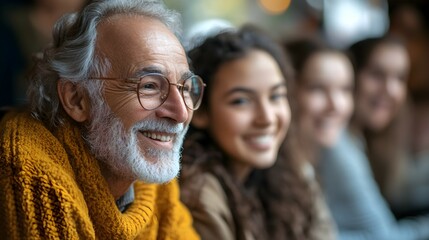 Fototapeta premium Adults of various ages in a language class, practicing conversation skills with partners, eager to learn a new language