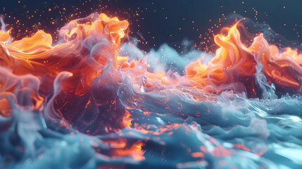 Fototapeta premium Abstract 3D Render Blue and Orange Fire Waves