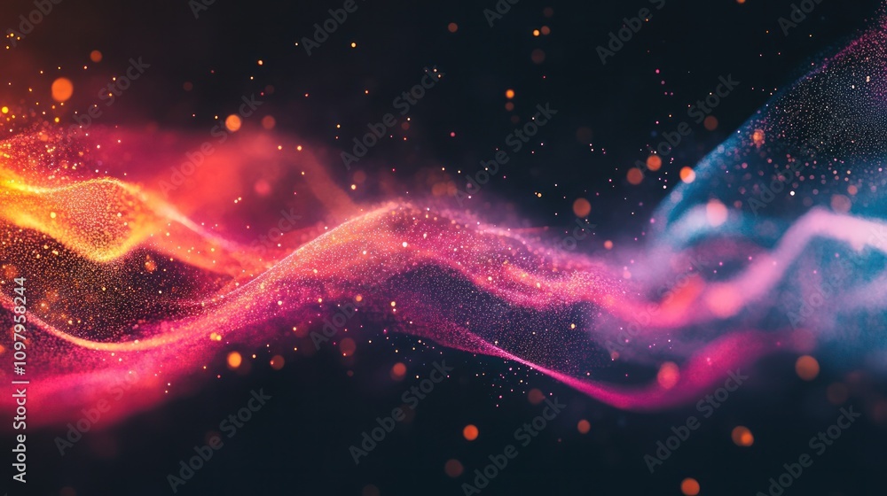Poster modern abstract motion banner showcasing a blend of colorful particles and lines that seem to dance 