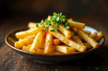 French fries on dark background, photo food for restaurant menu. AI Generative