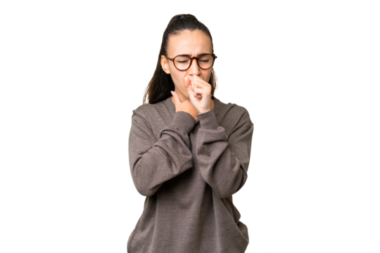 Young Arabian woman over isolated chroma key background coughing a lot