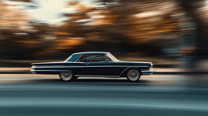 Black american classic car on a road
