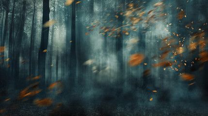 "Autumn Bliss: A Vibrant Park with Colorful Foliage and Falling Leaves"

