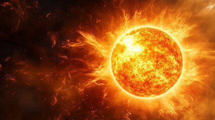 Obraz premium Flares on the sun in solar system - space and universe concept