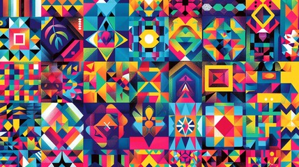Naklejka premium A colorful abstract pattern with many different geometric shapes.