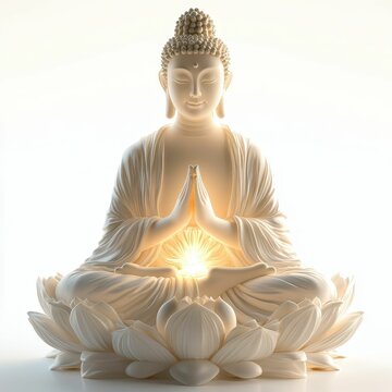 Serene Buddha statue, lotus throne, inner light.