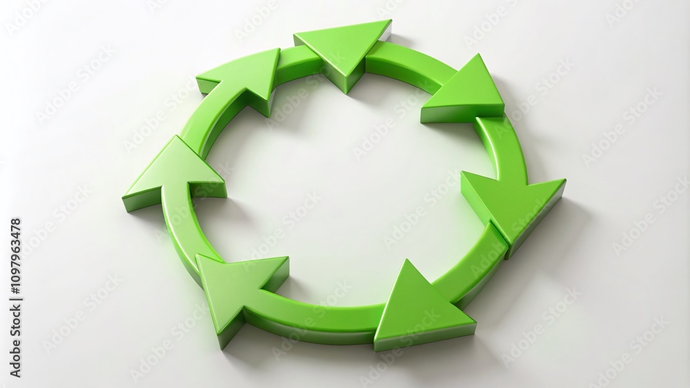 Poster set of green refresh rotation arrows in circular loop for app and web interfaces on clean white back