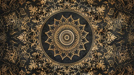 Naklejka premium A gold mandala on a black background.