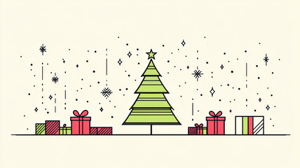 Obraz premium Minimalist christmas tree and gift boxes frame vector illustration