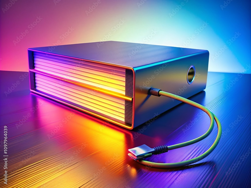 Poster silhouette of a 3d rendered office document binder with optical cable against a gradient background 