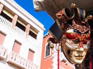 Beautiful Venetian masks typical for famous Venice Carnival in Italy