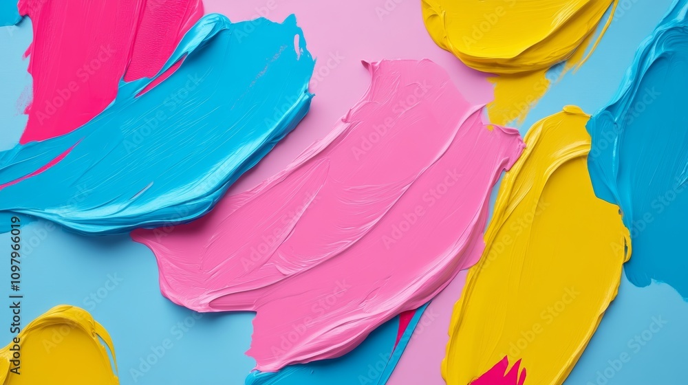 Poster bright colors of paint create dynamic abstract patterns on a pastel background in artistic display