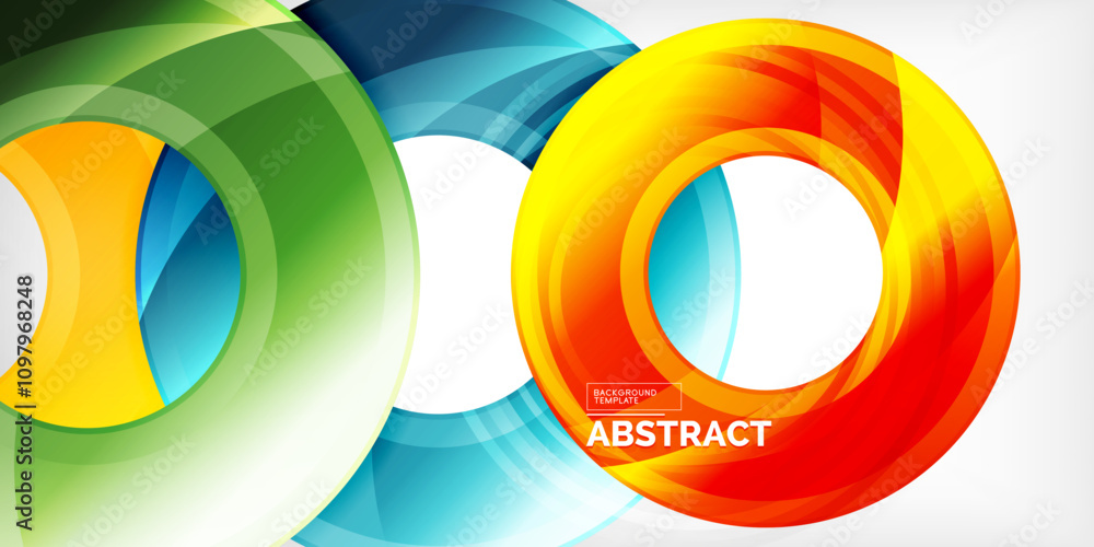 Poster Bright colorful circles with light effects. Abstract background
