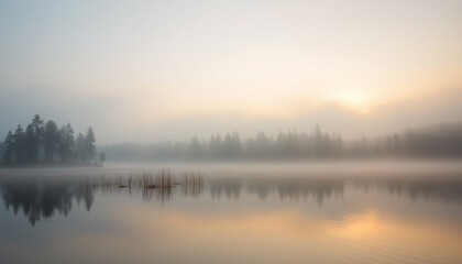 Golden sunbeams kiss the tranquil lake, mirroring the dawn's embrace in the still water