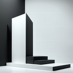 A podium with a clean two-tone background showcasing the classic contrast of black and white