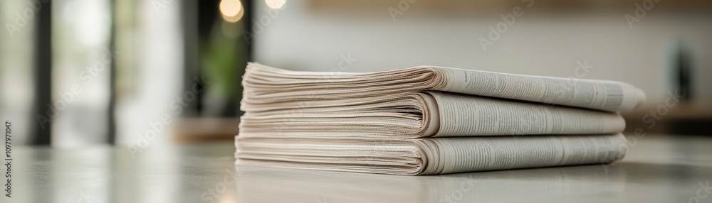Poster a neatly stacked set of linen towels on a smooth countertop, showcasing a minimalist design in a bri