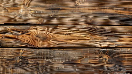 Fototapeta premium A close-up of weathered brown wood planks with knots and grain patterns.
