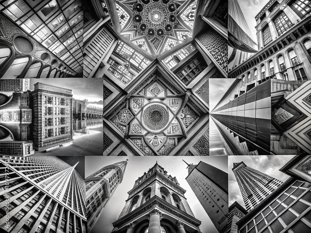 Poster stunning black and white collage of architectural patterns and shapes showcasing diversity in design