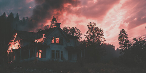 Obraz premium fire burning house Generative AI