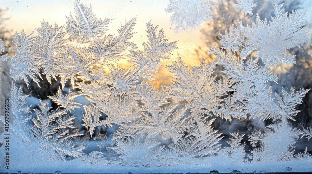 Poster Intricate Frost Patterns Adorn Winter Window Pane