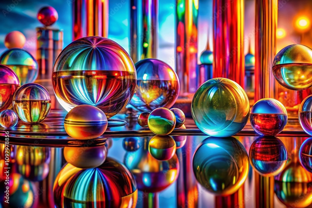 Poster stunning panoramic view of colorful glass shapes with reflections creating a vibrant abstract backgr