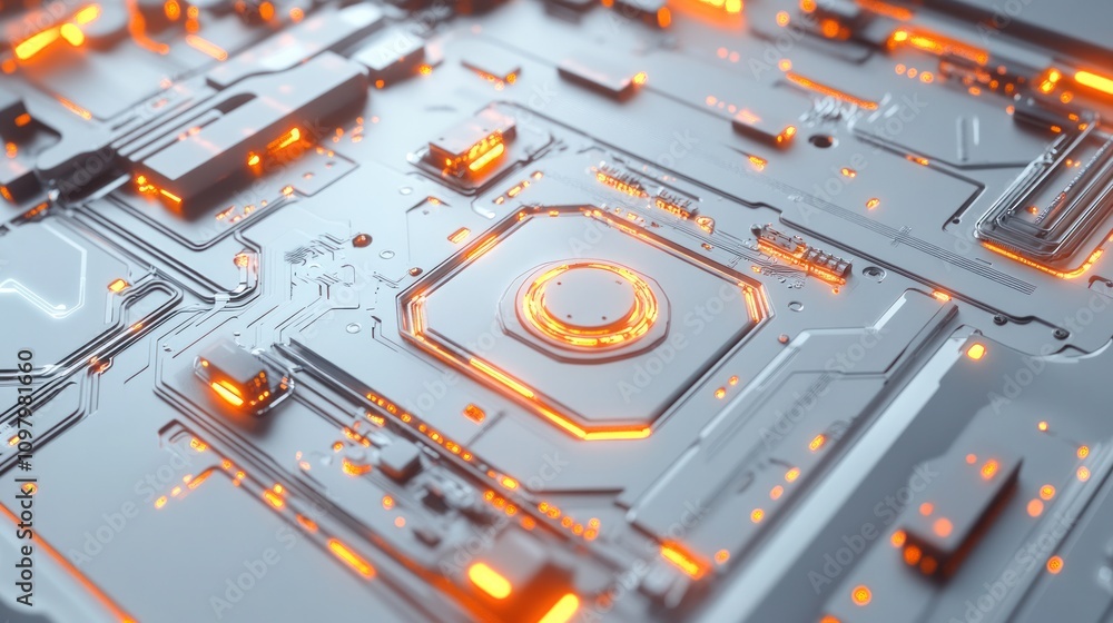 Poster computer integrated with artificial intelligence, featuring glowing circuits and intricate patterns 