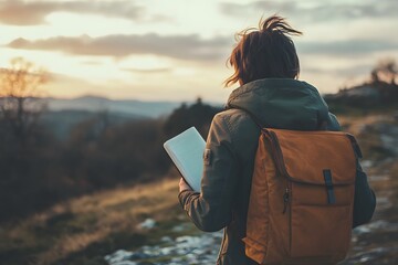 Fototapeta premium Solo Traveler with Backpack and Journal