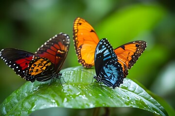 Fototapeta premium Vibrant Butterflies on a Leaf
