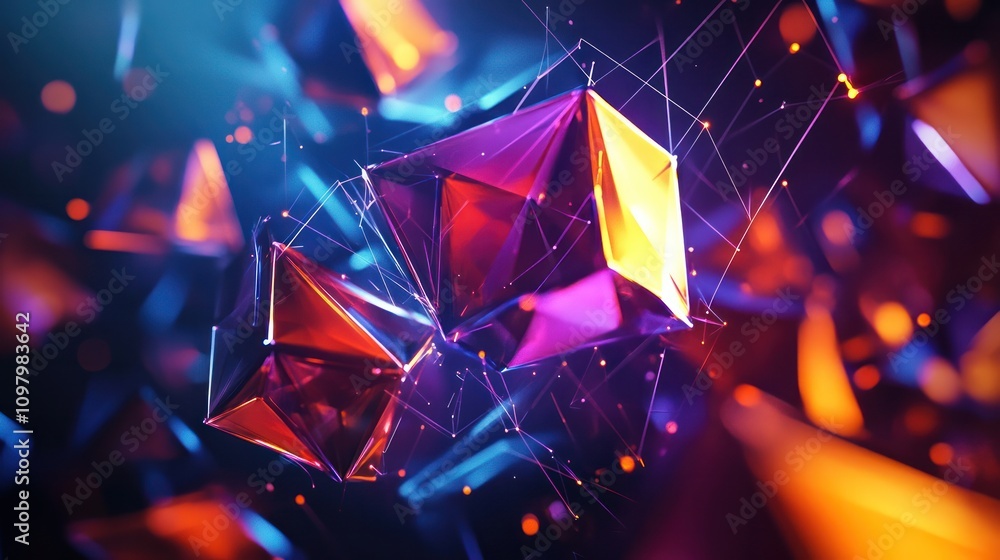 Poster geometry illustrating the concept of entanglement through a web of colorful lines connecting various